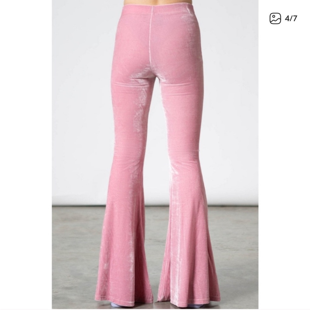 Killstar Pastel Pink Moondance Bell Bottoms Velvet Flare Pants XL - Picture 11 of 12